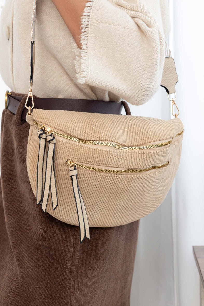 Sac banane velours côtelé beige à bandoulière amovible - RIVE GAUCHE