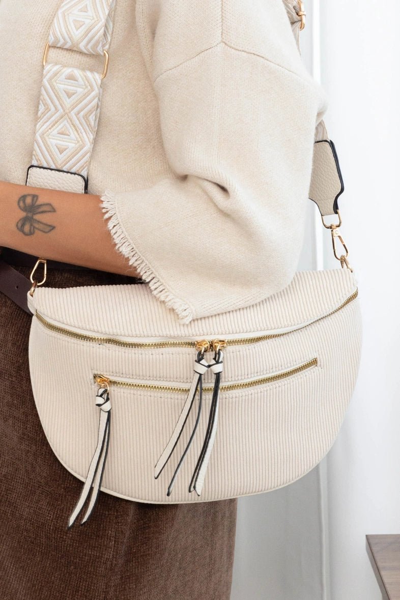 Sac banane velours côtelé écrue à bandoulière amovible - RIVE GAUCHE