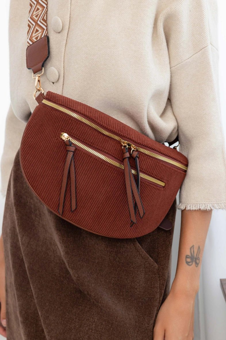 Sac banane velours côtelé marron à bandoulière amovible - RIVE GAUCHE