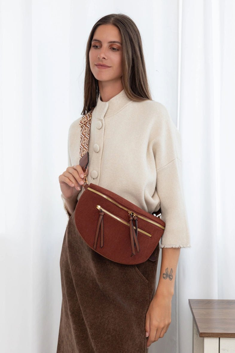 Sac banane velours côtelé marron à bandoulière amovible - RIVE GAUCHE