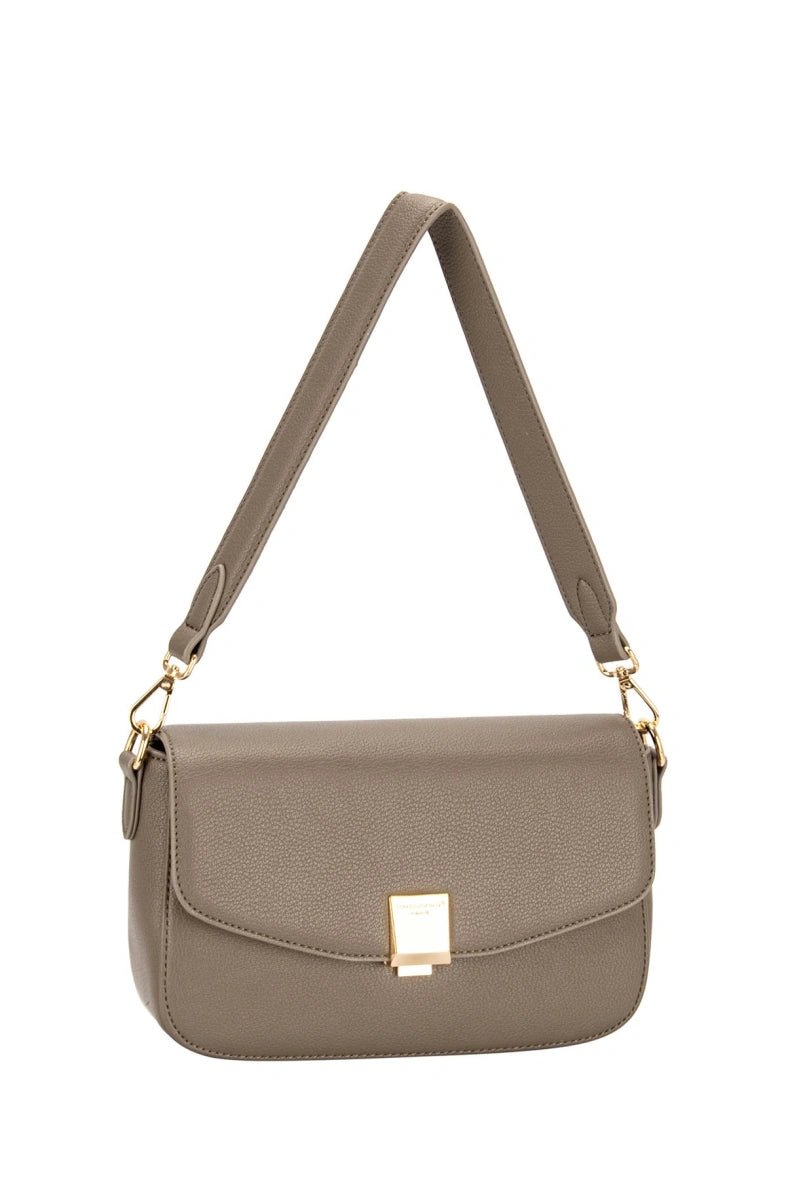 Sac épaule baguette à rabat David Jones taupe - RIVE GAUCHE