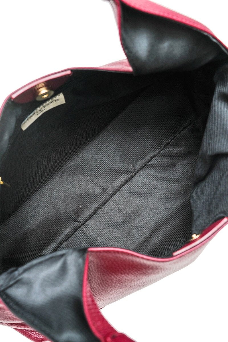 Sac porté épaule Angel en cuir de vachette grainé bordeaux - RIVE GAUCHE