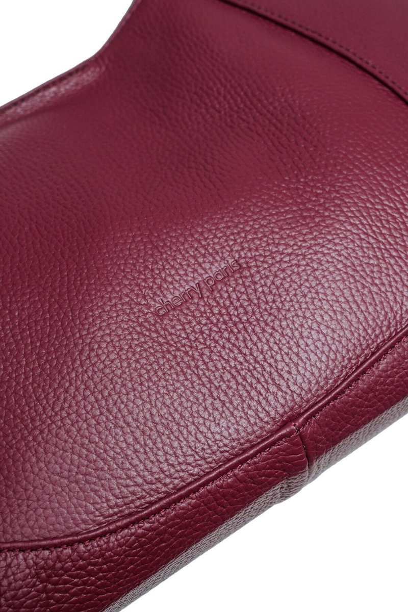 Sac porté épaule Angel en cuir de vachette grainé bordeaux - RIVE GAUCHE