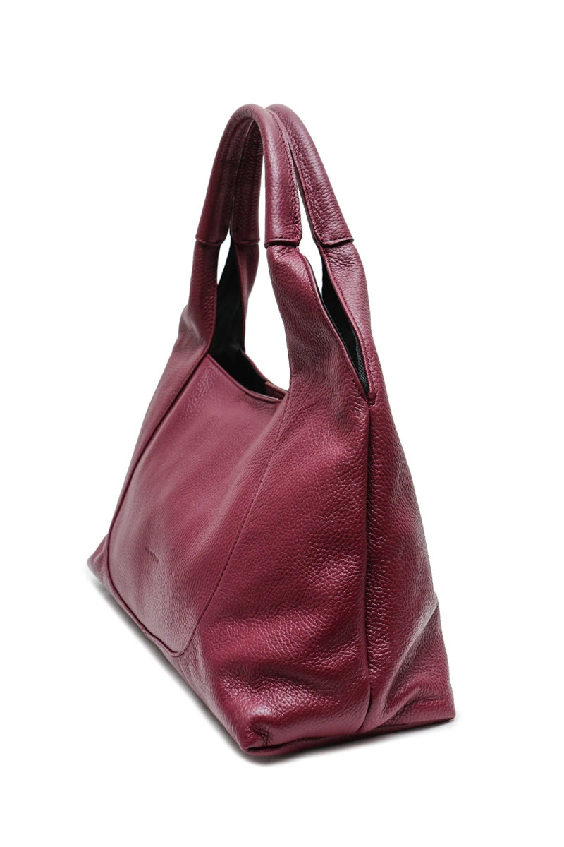 Sac porté épaule Angel en cuir de vachette grainé bordeaux - RIVE GAUCHE