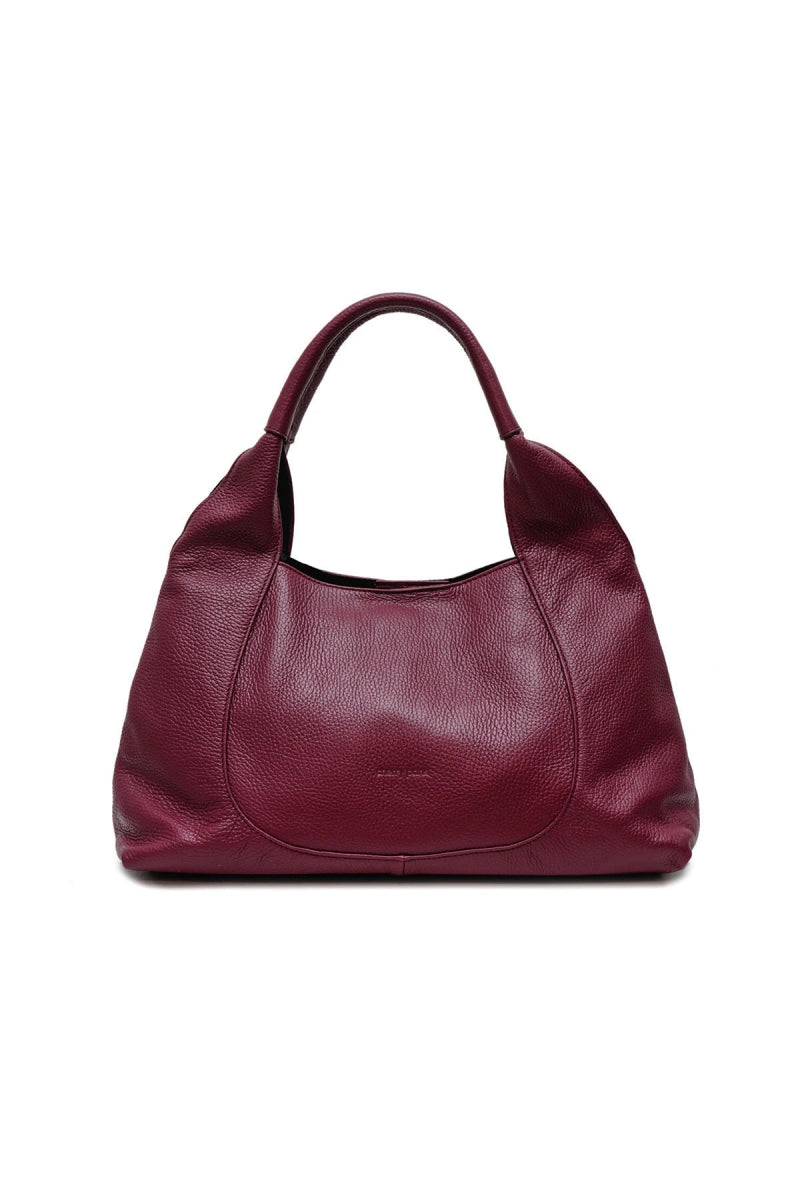 Sac porté épaule Angel en cuir de vachette grainé bordeaux - RIVE GAUCHE
