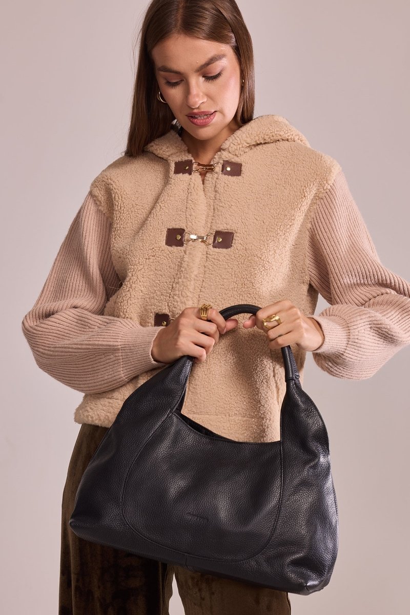 Sac porté épaule Angel en cuir de vachette grainé noir - RIVE GAUCHE