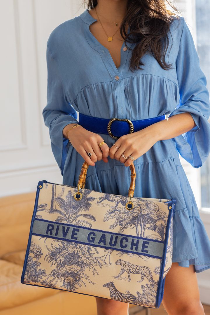 Sac Rive Gauche bleu avec poignées en bambou - RIVE GAUCHE