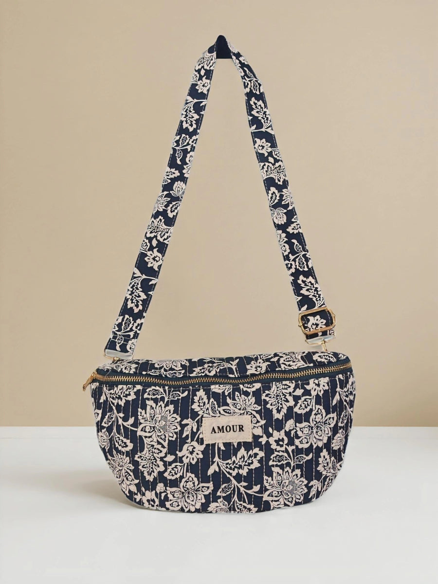 Sacoche banane bleu marine en coton matelassé porté épaule imprimé Amour - RIVE GAUCHE