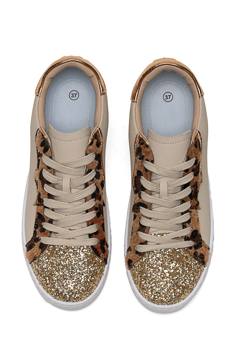 Sneakers basses beige à imprimé tendance - RIVE GAUCHE