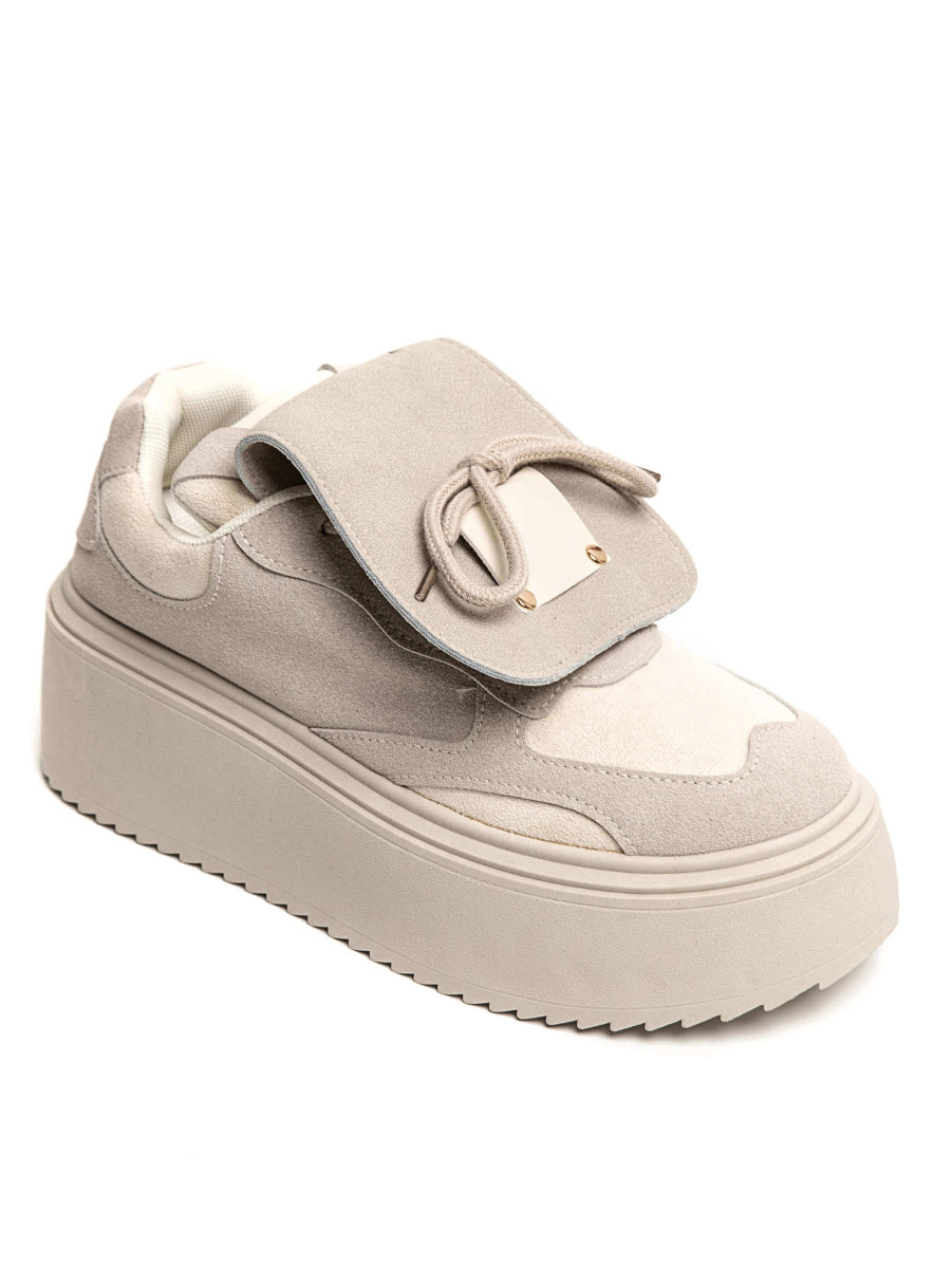 Sneakers larges plateforme beiges à revers - RIVE GAUCHE