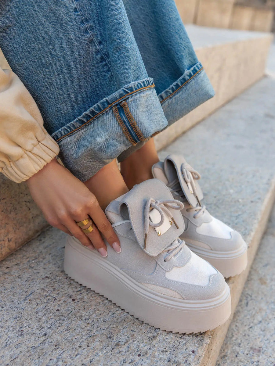 Sneakers larges plateforme beiges à revers - RIVE GAUCHE