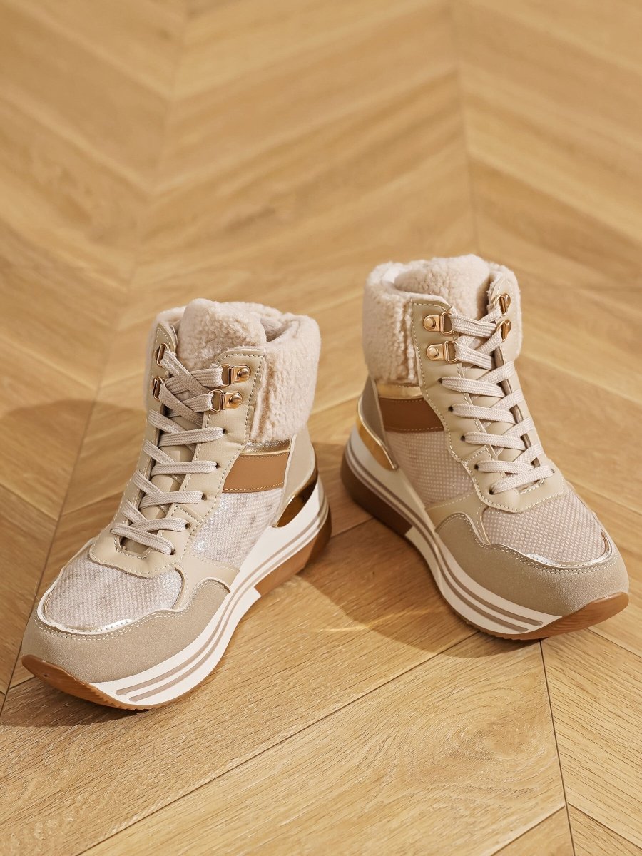 Sneakers montantes beiges à empiècement moumoute - RIVE GAUCHE