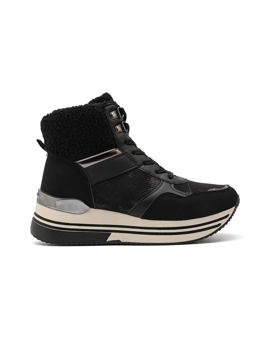 Sneakers montantes noires à empiècement moumoute - RIVE GAUCHE