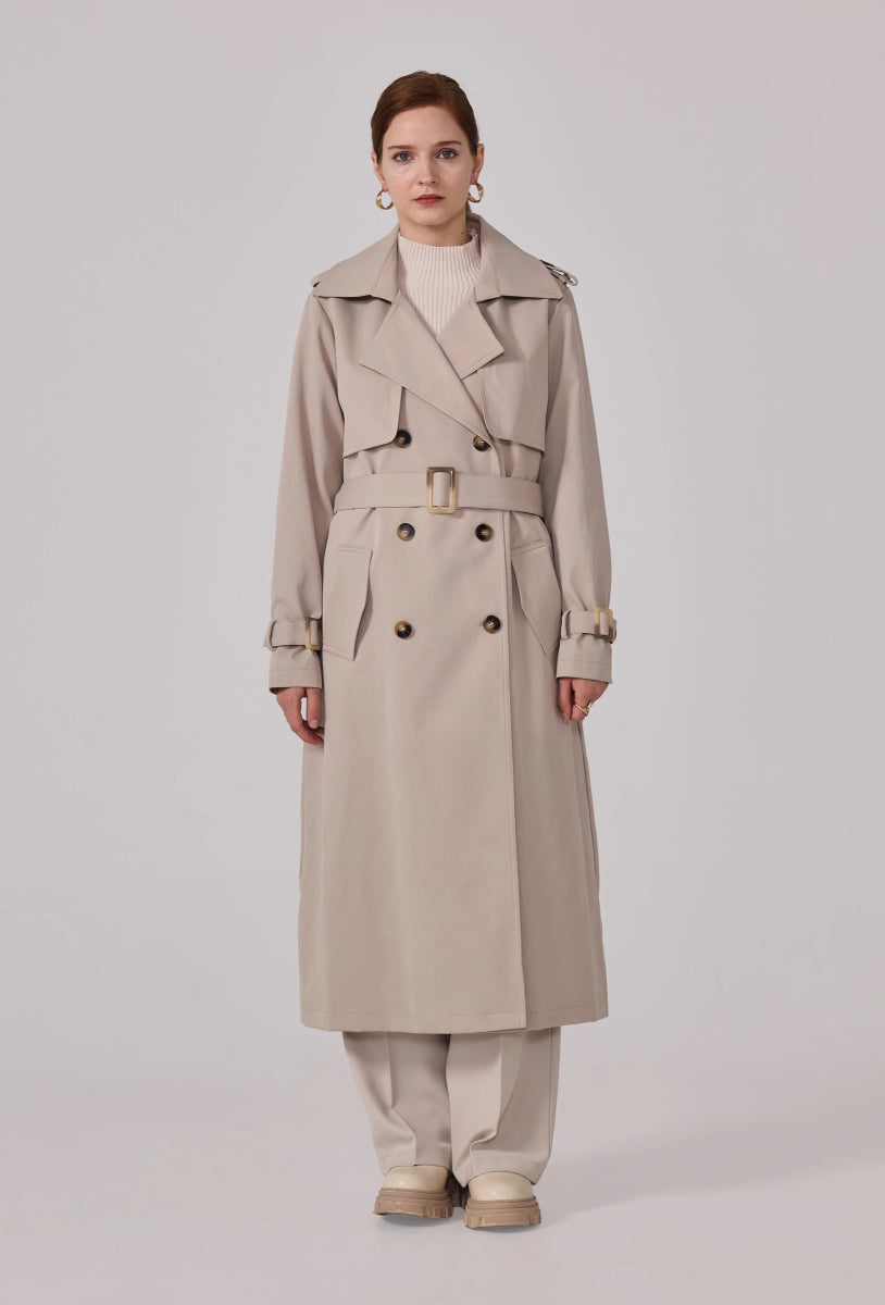 Trench - coat long ceinturé en coton beige - RIVE GAUCHE