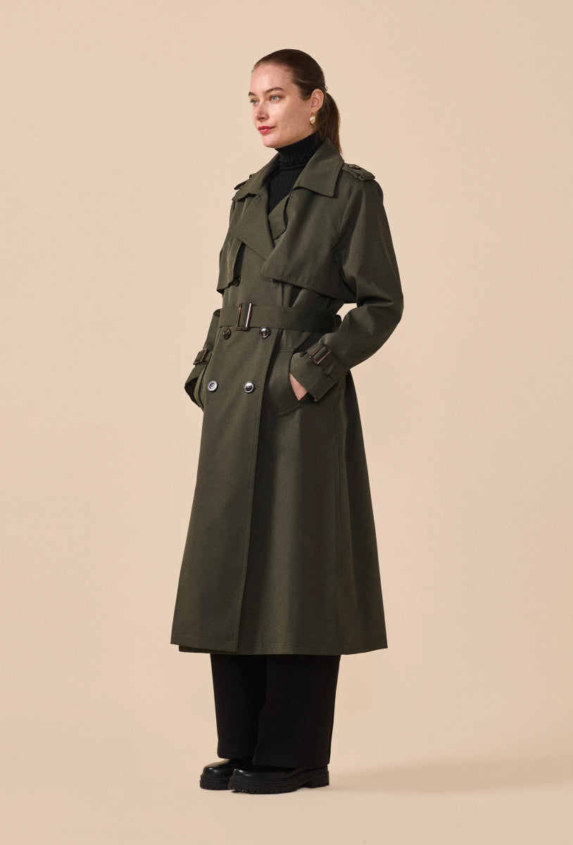 Trench - coat long ceinturé en coton kaki - RIVE GAUCHE