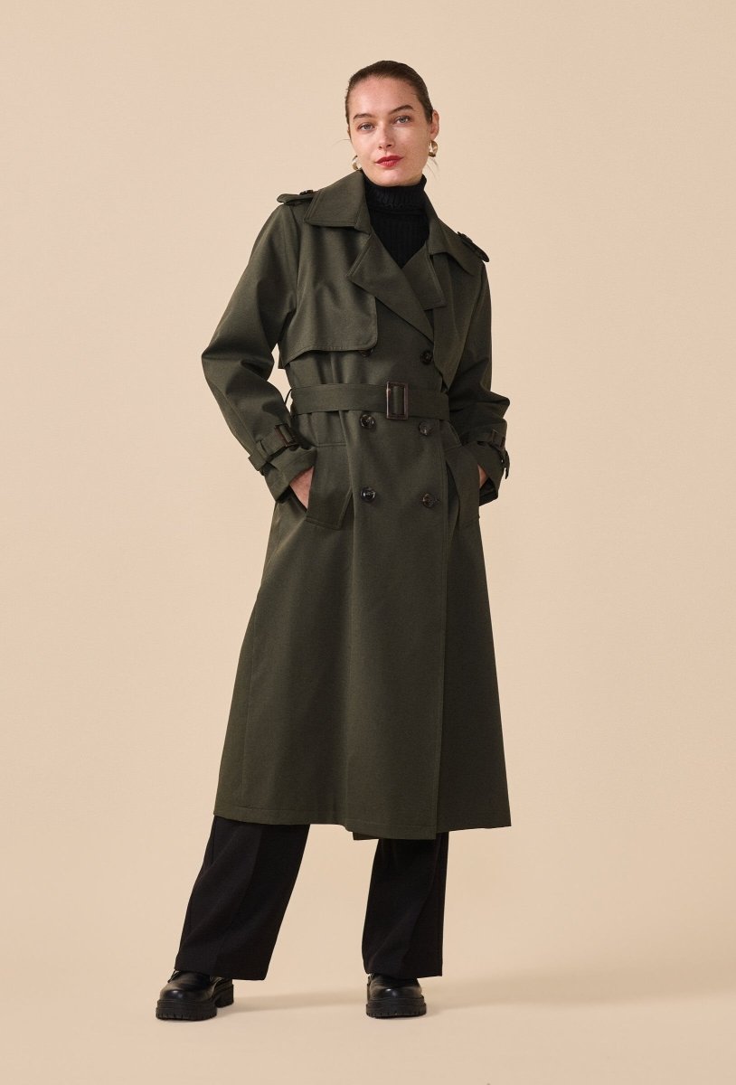 Trench - coat long ceinturé en coton kaki - RIVE GAUCHE