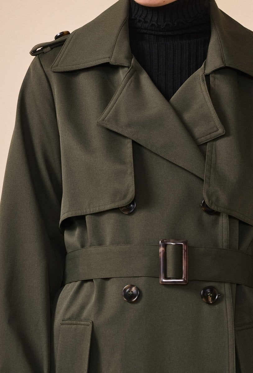 Trench - coat long ceinturé en coton kaki - RIVE GAUCHE