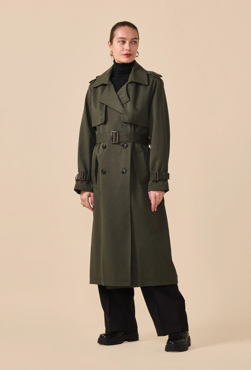 Trench - coat long ceinturé en coton kaki - RIVE GAUCHE
