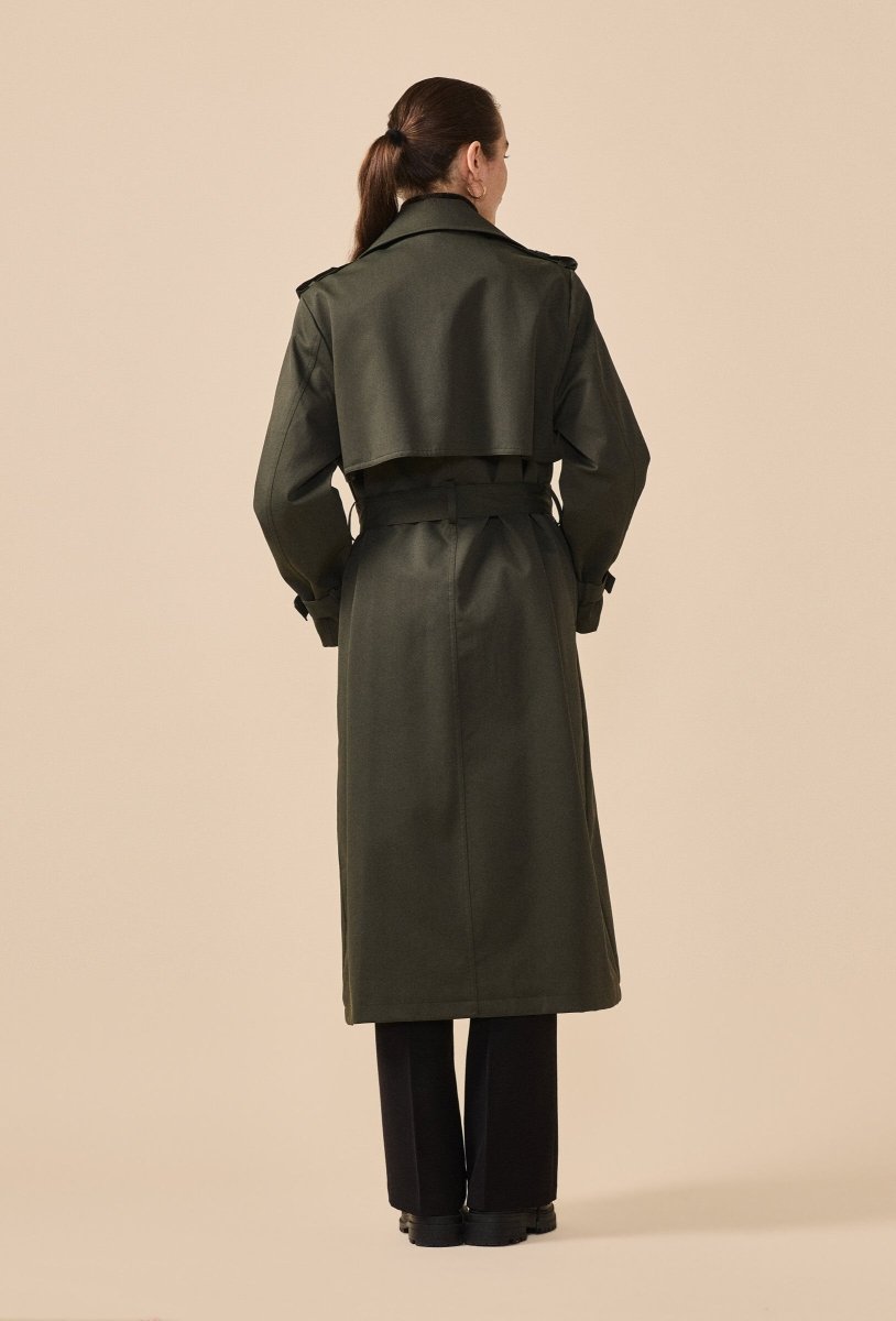 Trench - coat long ceinturé en coton kaki - RIVE GAUCHE