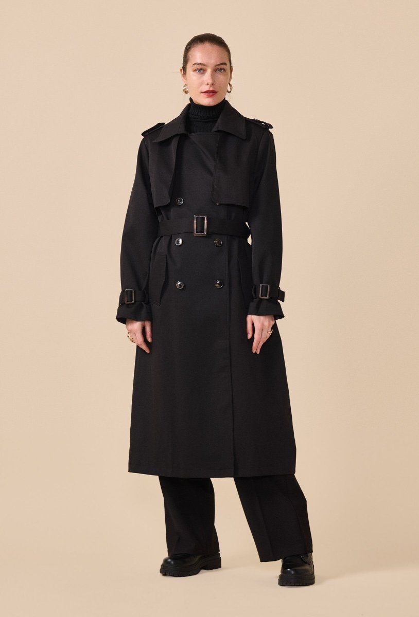 Trench - coat long ceinturé en coton noir - RIVE GAUCHE