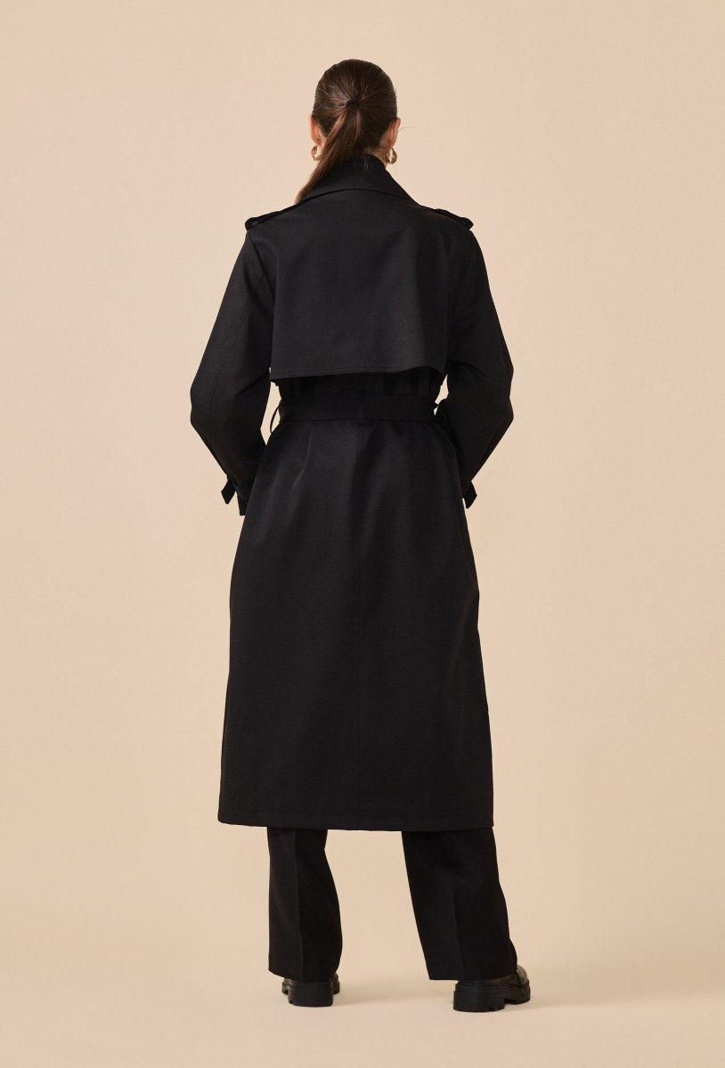 Trench - coat long ceinturé en coton noir - RIVE GAUCHE
