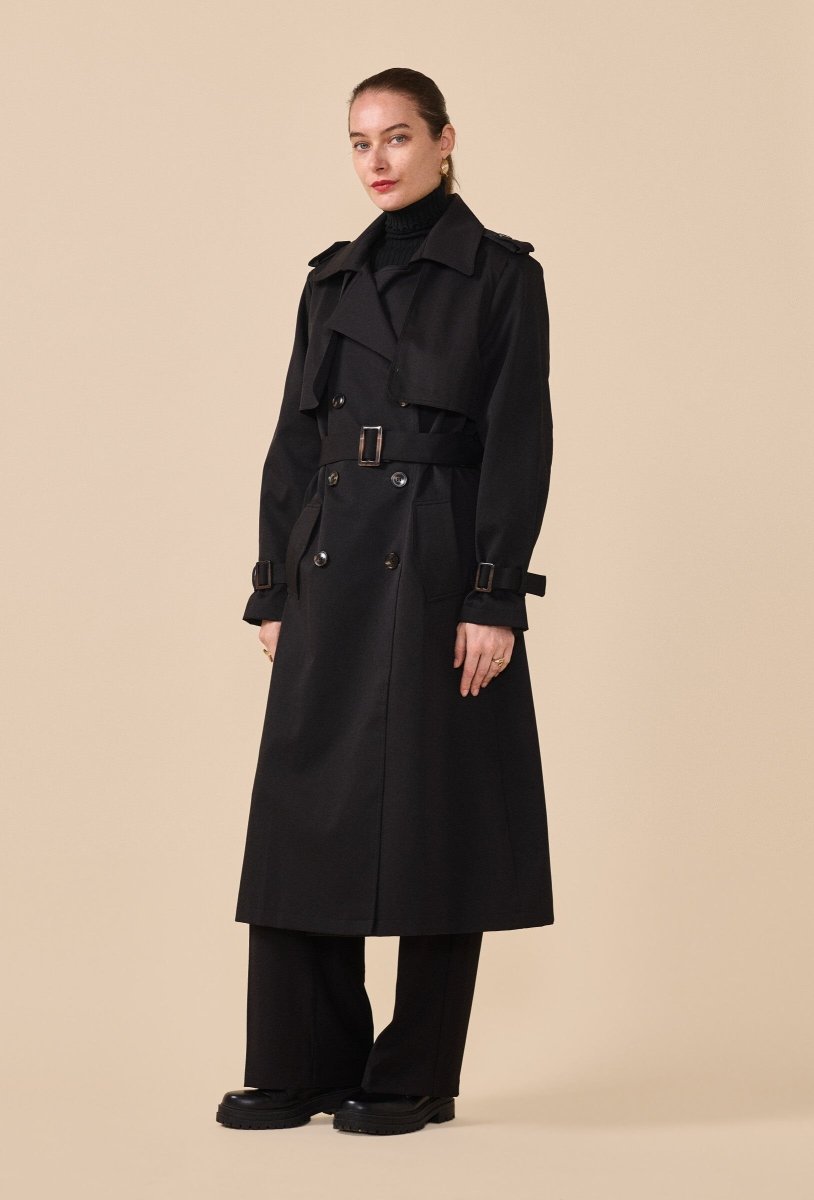 Trench - coat long ceinturé en coton noir - RIVE GAUCHE