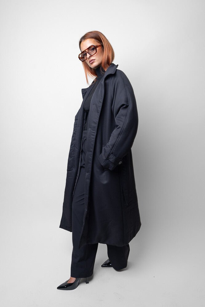 Trench - coat noir matelassé avec ceinture - RIVE GAUCHE