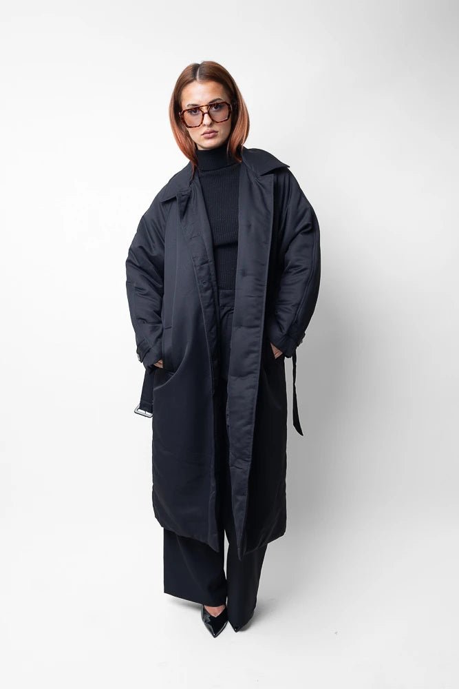 Trench - coat noir matelassé avec ceinture - RIVE GAUCHE