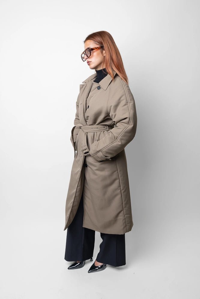 Trench - coat taupe matelassé avec ceinture - RIVE GAUCHE