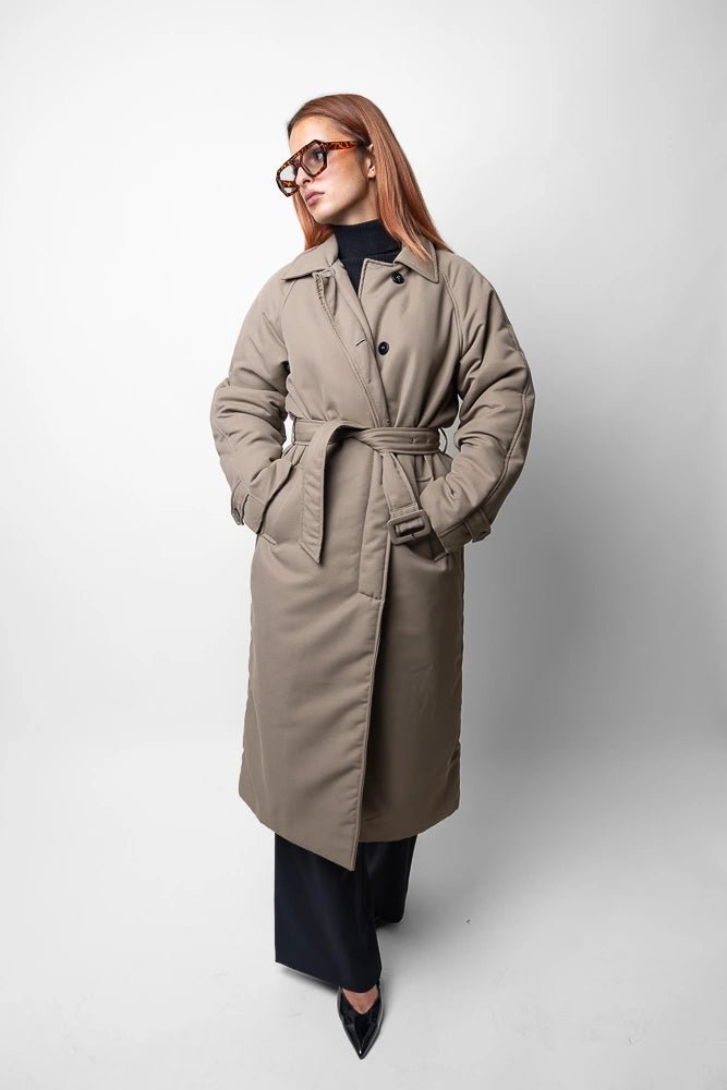 Trench - coat taupe matelassé avec ceinture - RIVE GAUCHE