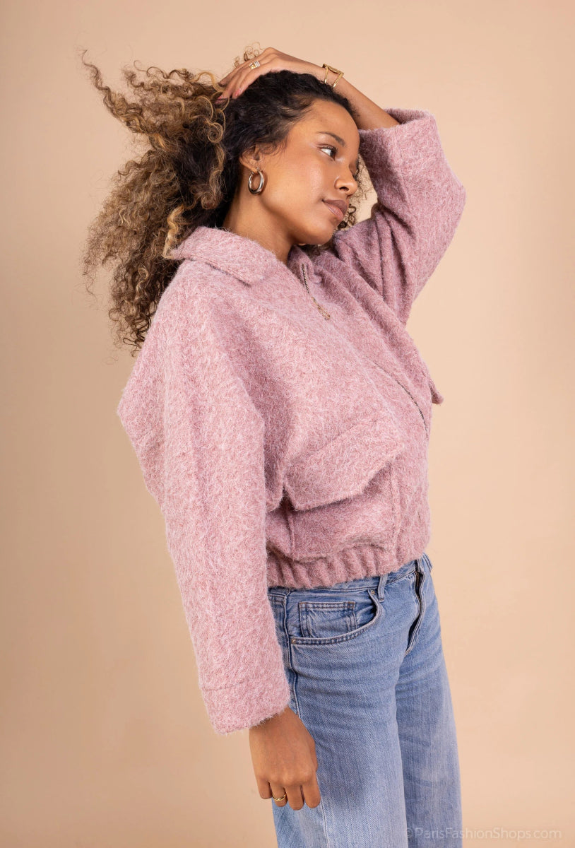 Veste à col chemise rose effet lainage - RIVE GAUCHE