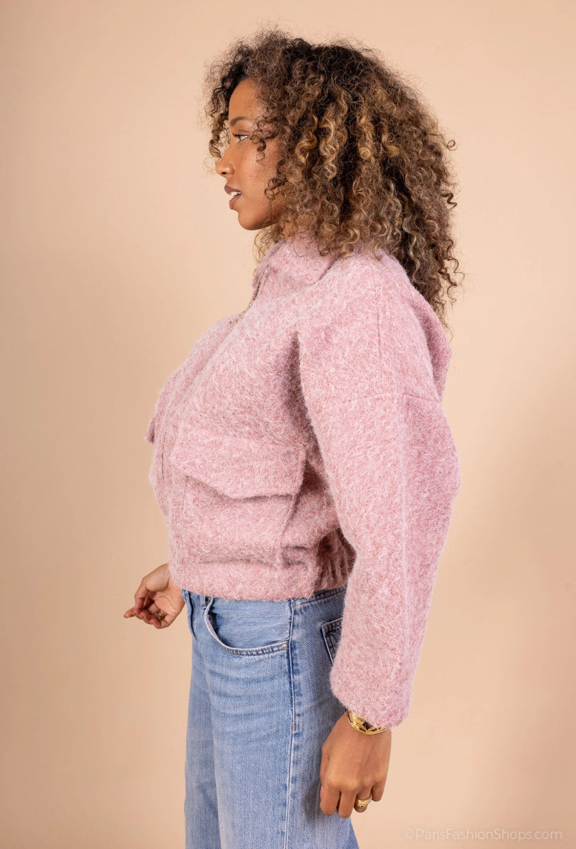 Veste à col chemise rose effet lainage - RIVE GAUCHE