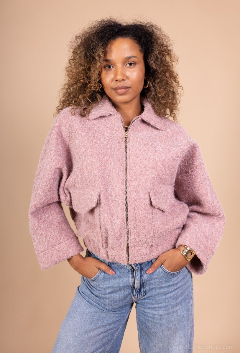 Veste à col chemise rose effet lainage - RIVE GAUCHE