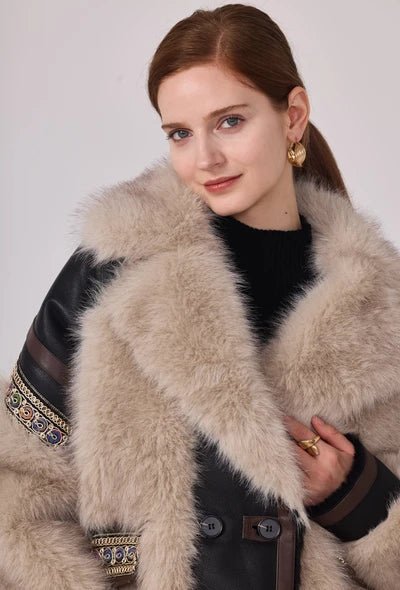 Veste Anna en fourrure synthétique beige avec finitions en similicuir - RIVE GAUCHE