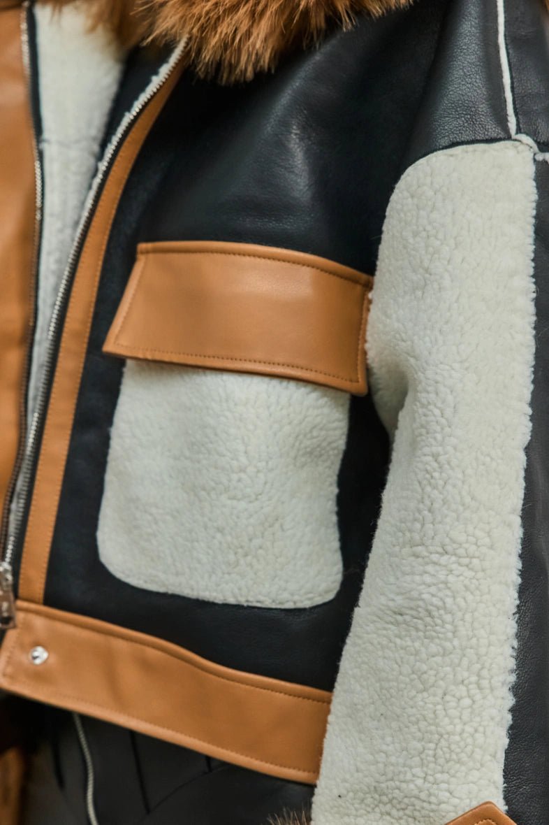 Veste asymétrique en bi matière à capuche avec fausse fourrure - RIVE GAUCHE