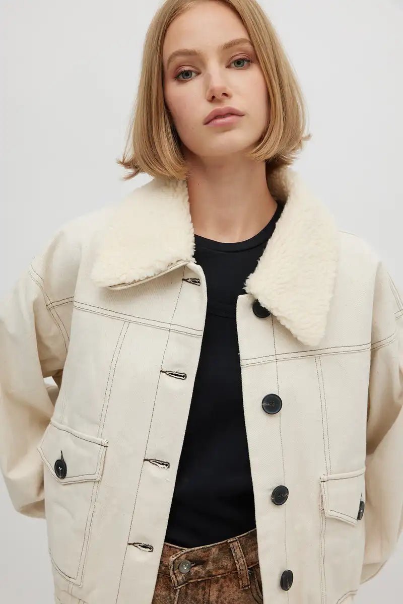 Veste avec col en shearling amovible écrue - RIVE GAUCHE