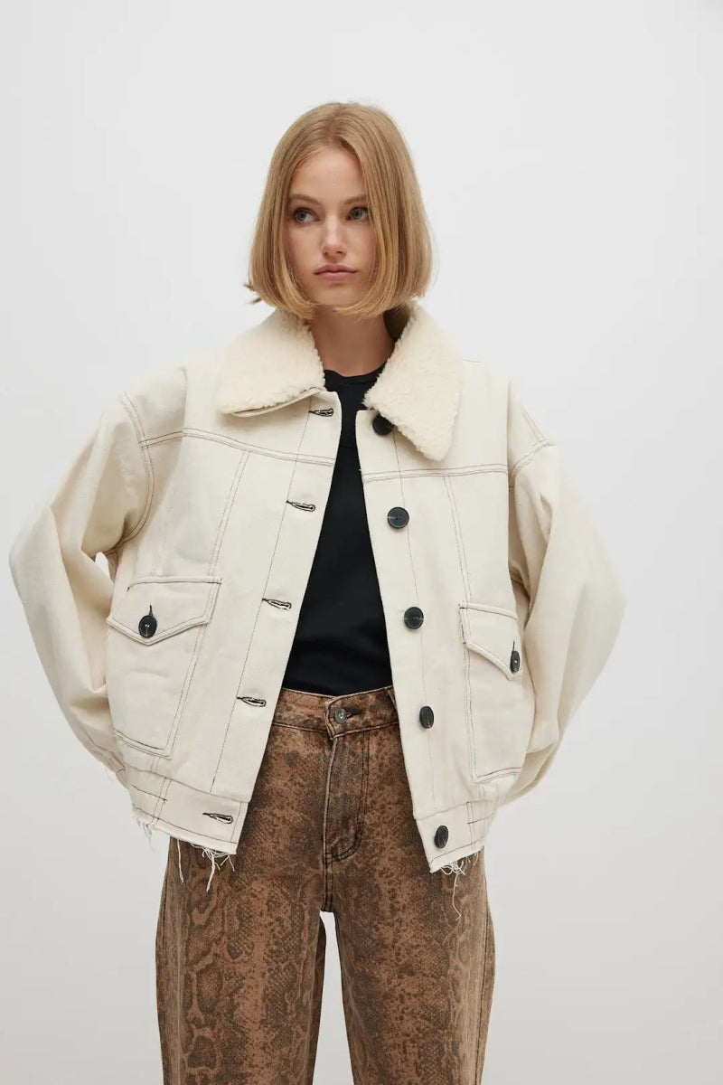 Veste avec col en shearling amovible écrue - RIVE GAUCHE