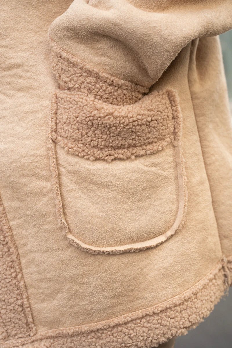 Veste aviateur beige en fausse peau avec capuche - RIVE GAUCHE