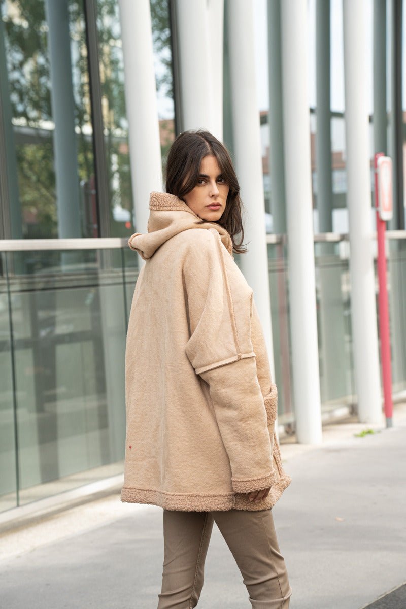 Veste aviateur beige en fausse peau avec capuche - RIVE GAUCHE