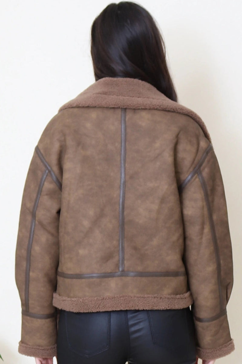 Veste aviateur bi matière chocolat - RIVE GAUCHE