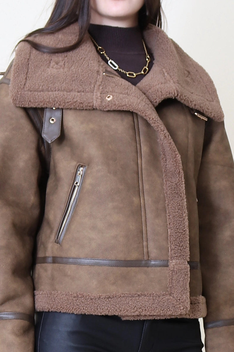 Veste aviateur bi matière chocolat - RIVE GAUCHE