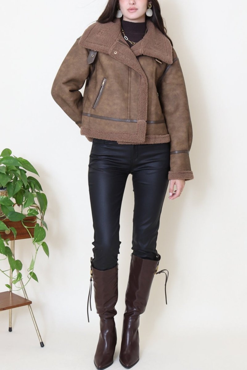 Veste aviateur bi matière chocolat - RIVE GAUCHE