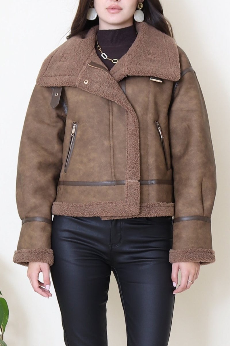 Veste aviateur bi matière chocolat - RIVE GAUCHE