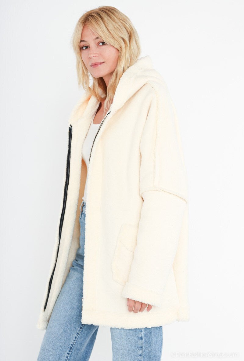 Veste aviateur blanche en fausse peau avec capuche - RIVE GAUCHE