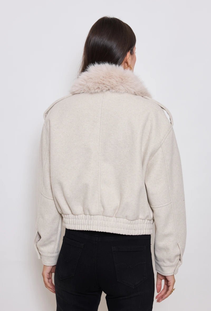 Veste aviateur en lainage écrue avec col fourrure - RIVE GAUCHE