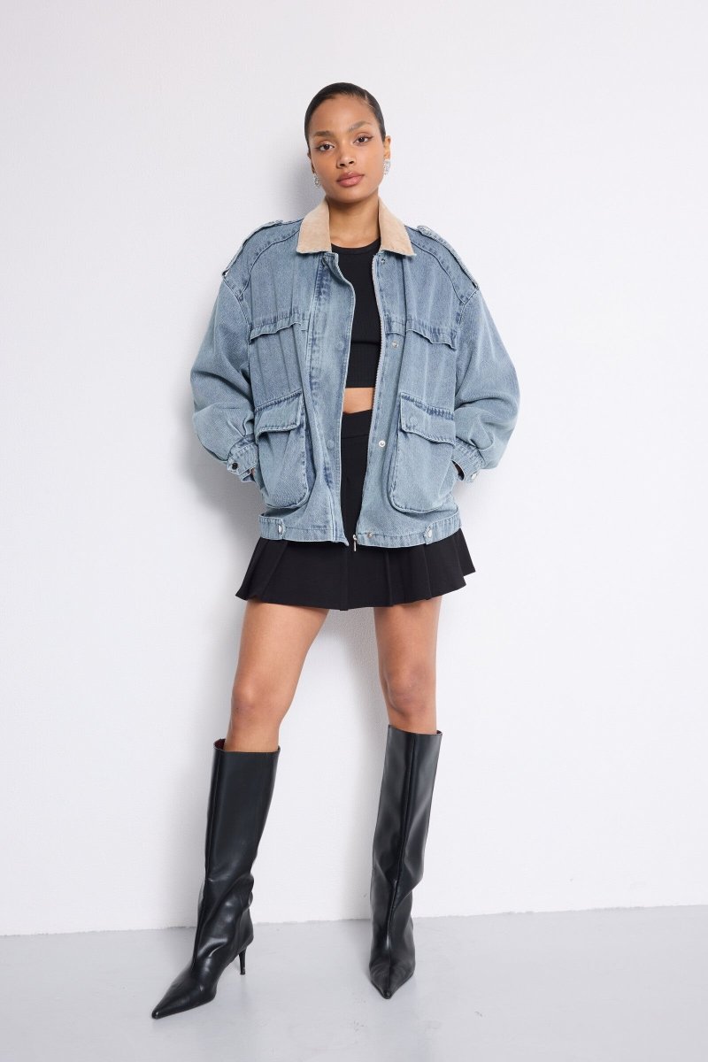 Veste barn en denim avec col en velours côtelé - RIVE GAUCHE