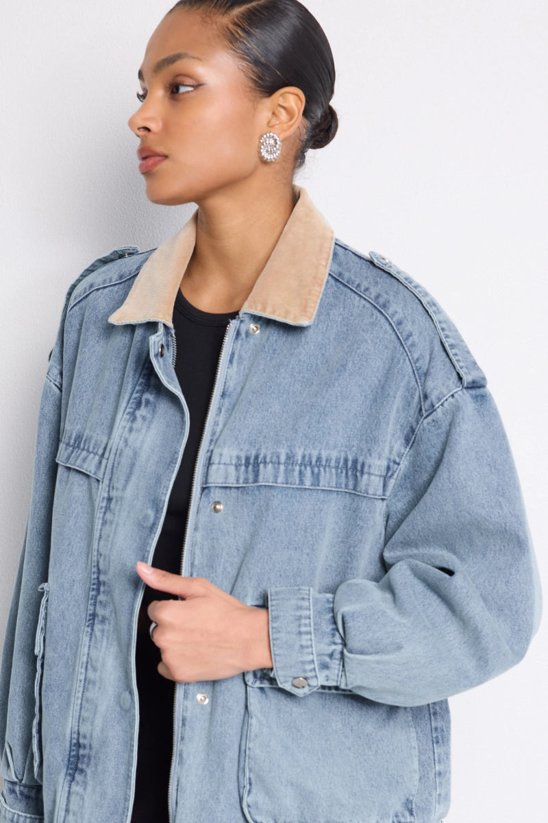 Veste barn en denim avec col en velours côtelé - RIVE GAUCHE
