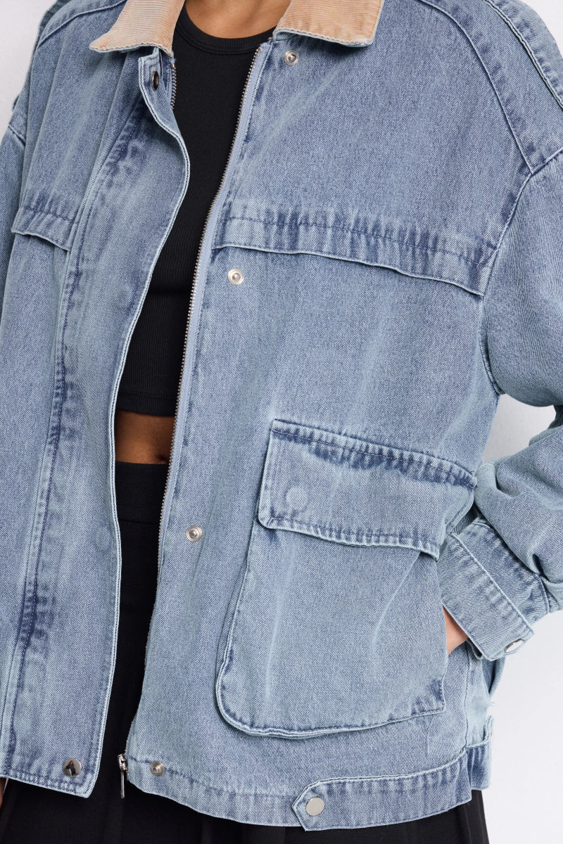 Veste barn en denim avec col en velours côtelé - RIVE GAUCHE