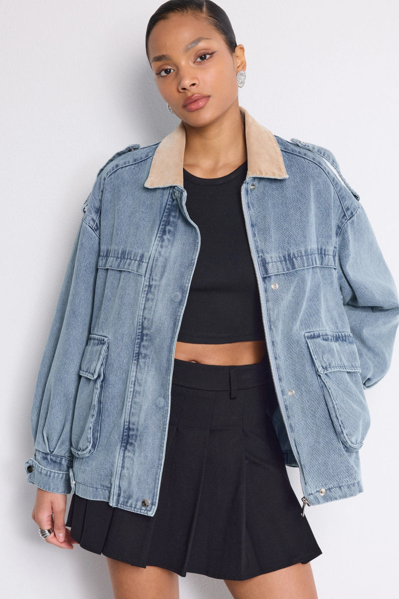 Veste barn en denim avec col en velours côtelé - RIVE GAUCHE