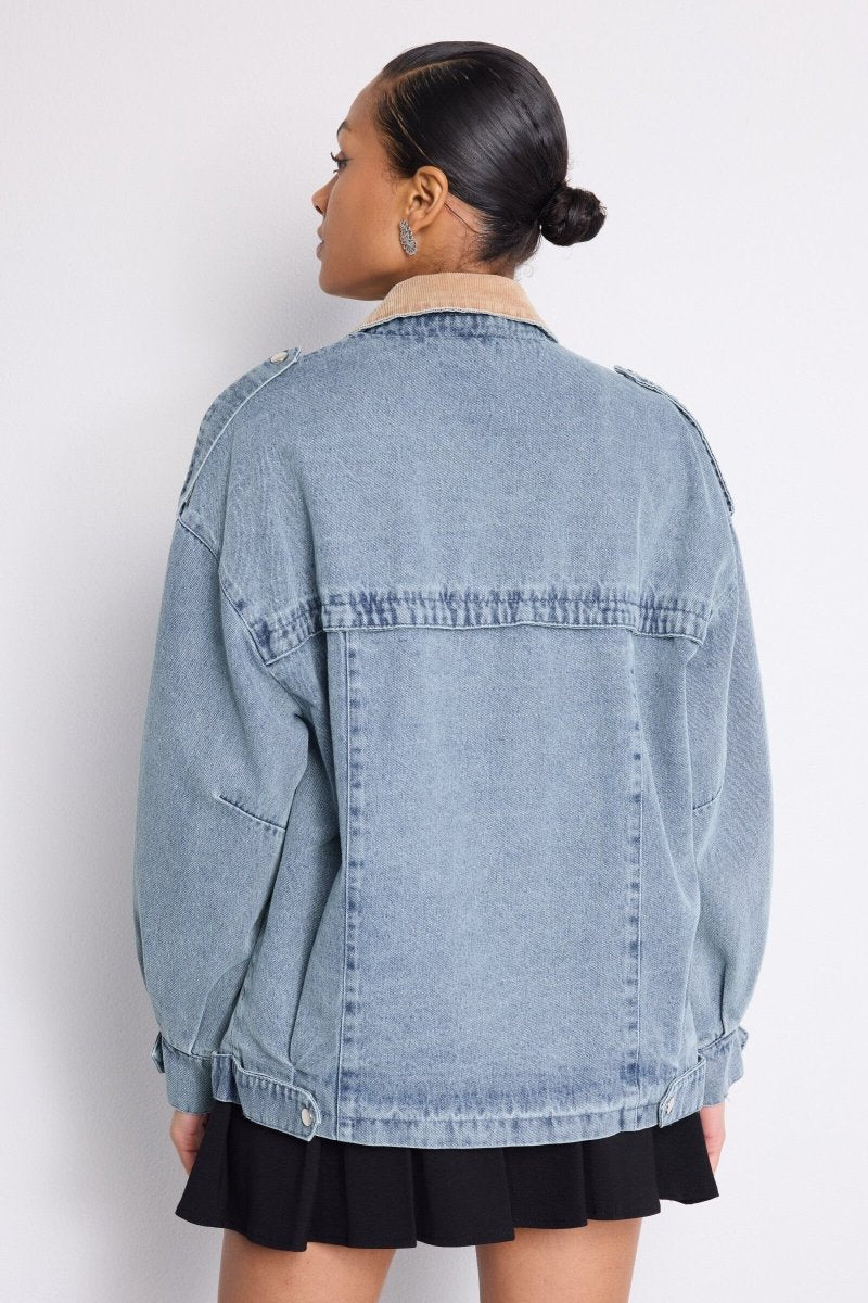 Veste barn en denim avec col en velours côtelé - RIVE GAUCHE